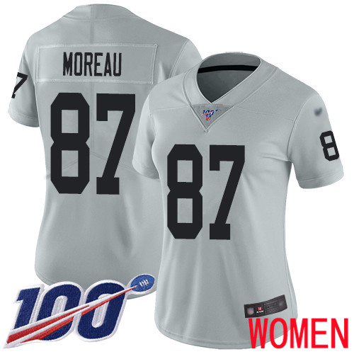 Oakland Raiders Limited Silver Women Foster Moreau Jersey NFL Football #87 100th Season Inverted Jersey->women nfl jersey->Women Jersey